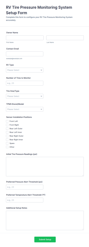 RV Tire Pressure Monitoring System Setup Form Template