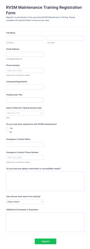 RVSM Maintenance Training Registration Form Template