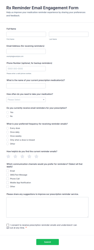 Rx Reminder Email Engagement Form Template