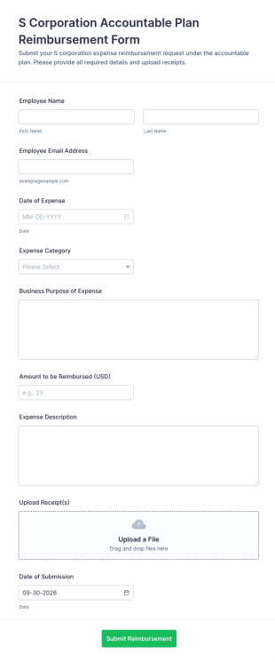 S Corporation Accountable Plan Reimbursement Form Template