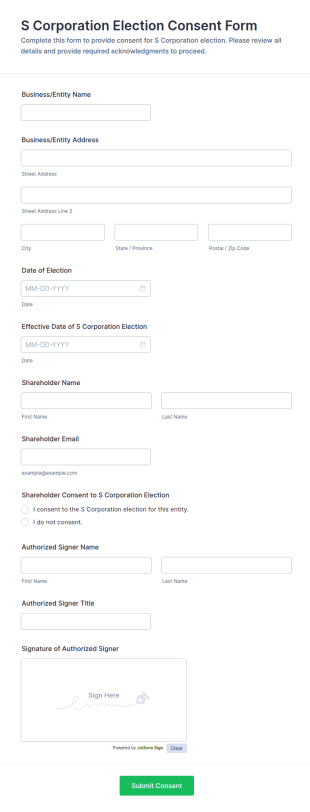S Corporation Election Consent Form Template
