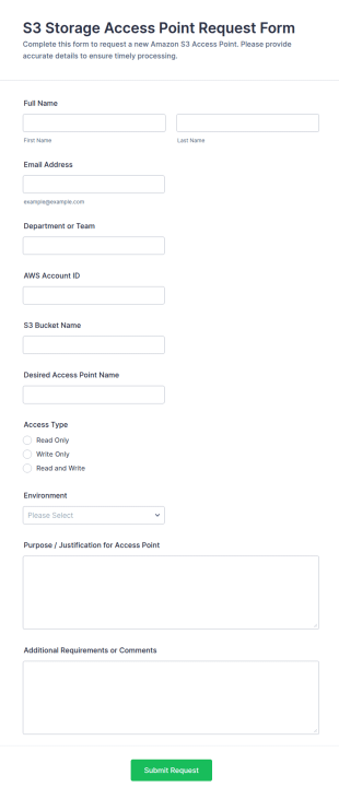 S3 Storage Access Point Request Form Template