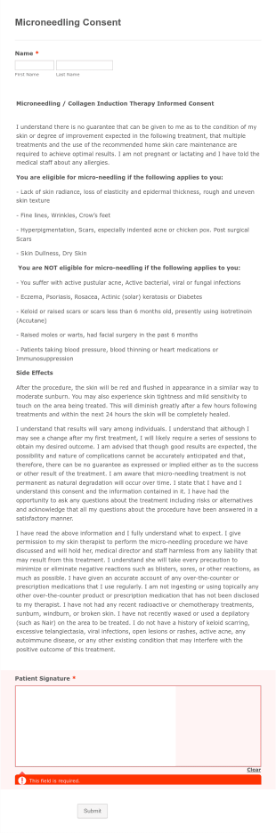 SAA Microneedling Consent Form Template