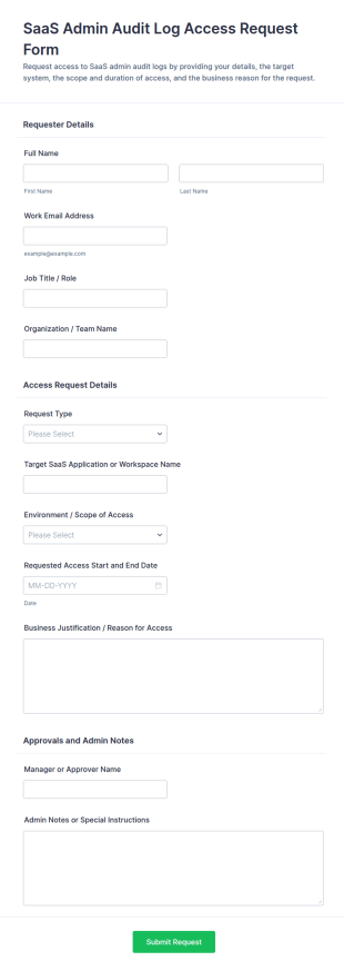 SaaS Admin Audit Log Access Request Form Template
