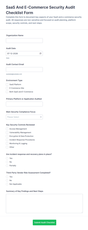 SaaS And E Commerce Security Audit Checklist Form Template