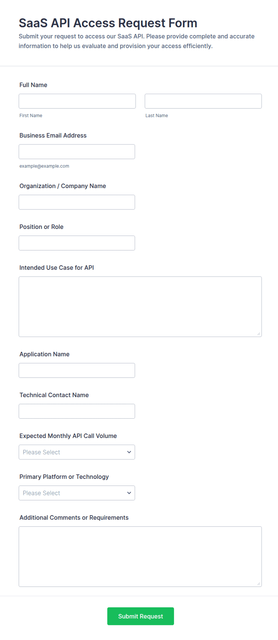 SaaS API Access Request Form Template | Jotform