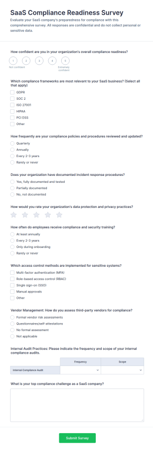 SaaS Compliance Readiness Survey Form Template