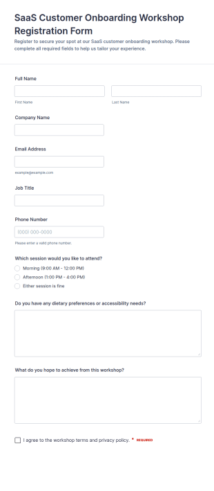SaaS Customer Onboarding Workshop Registration Form Template