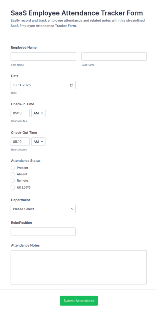SaaS Employee Attendance Tracker Form Template
