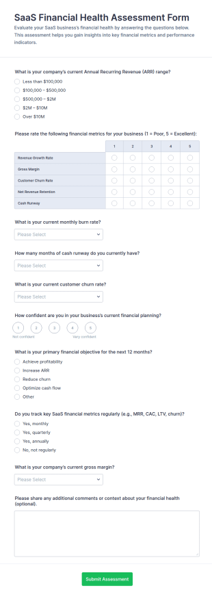 SaaS Financial Health Assessment Form Template