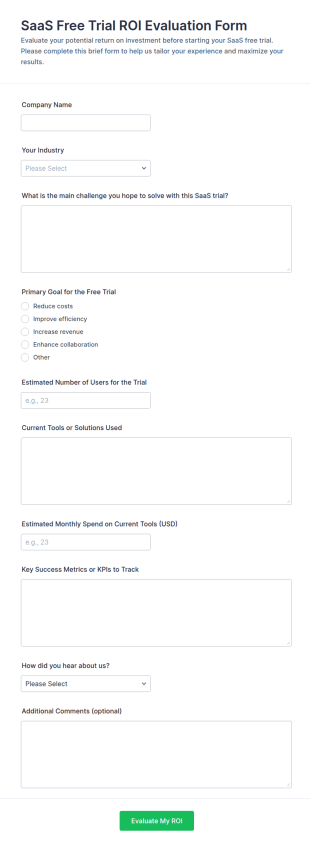 SaaS Free Trial ROI Evaluation Form Template