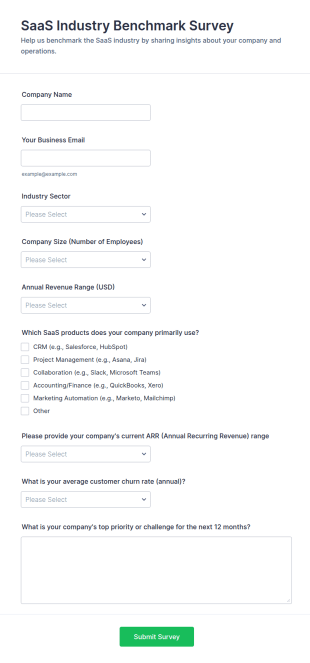 SaaS Industry Benchmark Survey Form Template