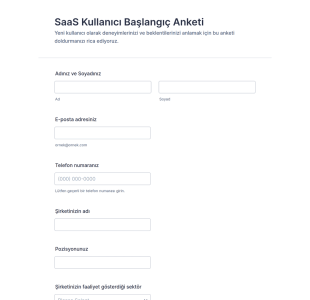 SaaS Kullanıcı Başlangıç Anketi Form Şablonu