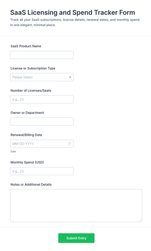 SaaS Licensing And Spend Tracker Form Template