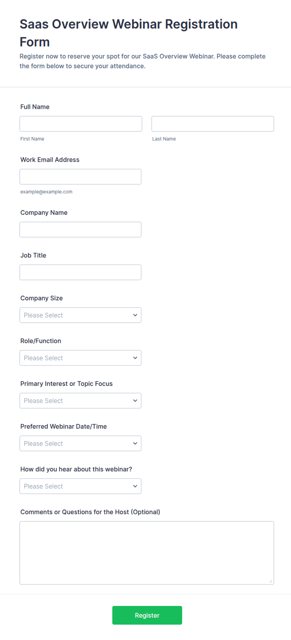 SaaS Overview Webinar Registration Form Template | Jotform