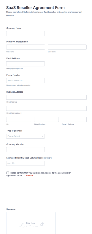 SaaS Reseller Agreement Form Template