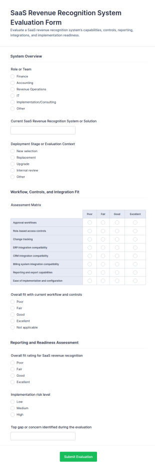 SaaS Revenue Recognition System Evaluation Checklist Form Template