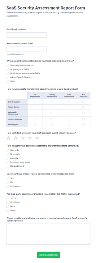 SaaS Security Assessment Report Form Template