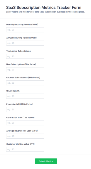 SaaS Subscription Metrics Tracker Form Template