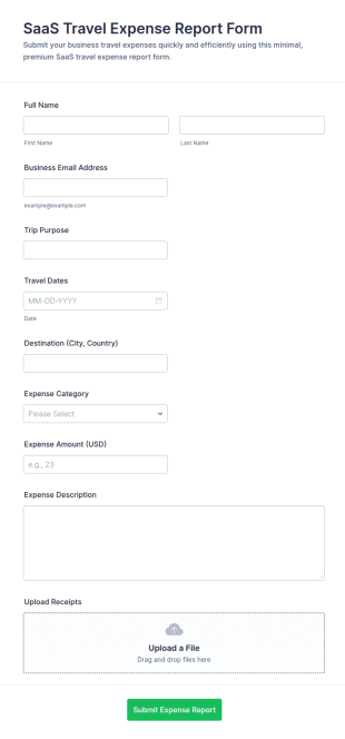 SaaS Travel Expense Report Form Template
