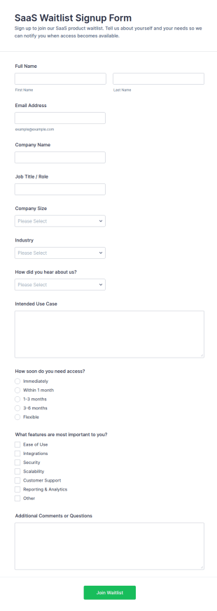 SaaS Waitlist Signup Form Template