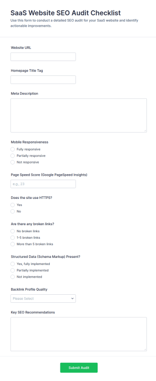 SaaS Website SEO Audit Checklist Form Template