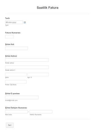 Saatlik Fatura Form Template