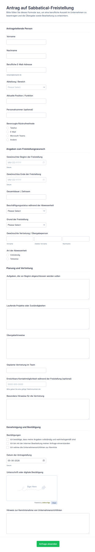 Sabbatical Leave Request Formular