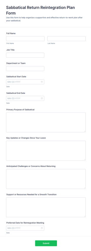 Sabbatical Return Reintegration Plan Form Template