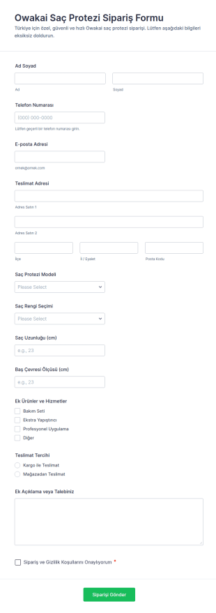 Saç Değişim Sipariş Form Şablonu