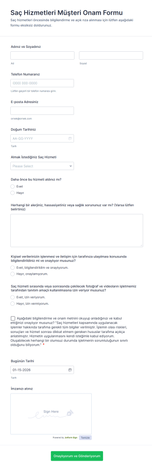 Saç Hizmetleri Müşteri Onam Form Template