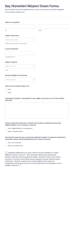Saç Hizmetleri Müşteri Onam Form Şablonu
