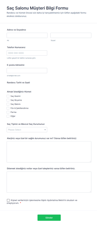 Saç Salonu Müşteri Bilgi Form Template