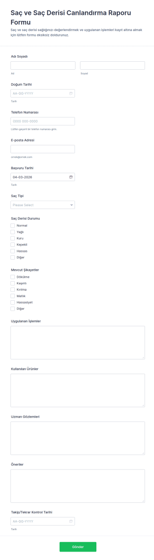 Saç Ve Saç Derisi Yenileme Raporu Form Şablonu