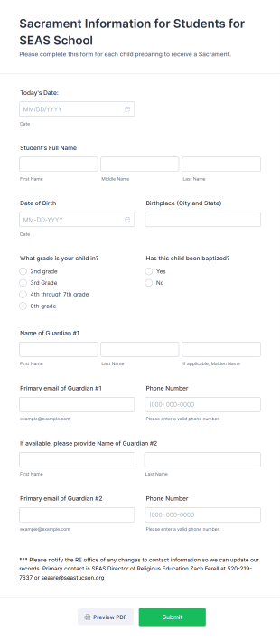 Sacrament Information Form For Students