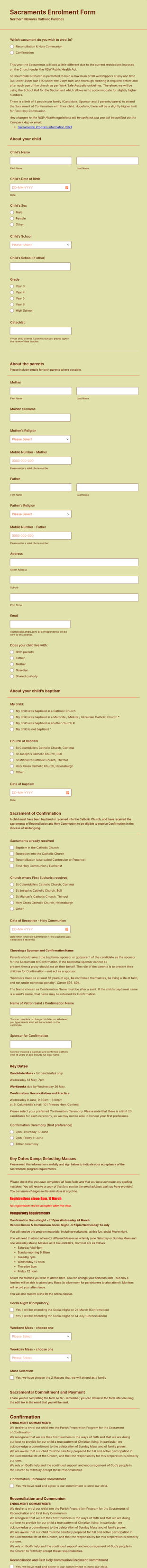 Sacraments Enrolment Form Template