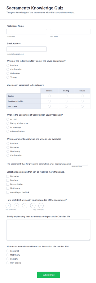 Sacraments Knowledge Quiz Form Template