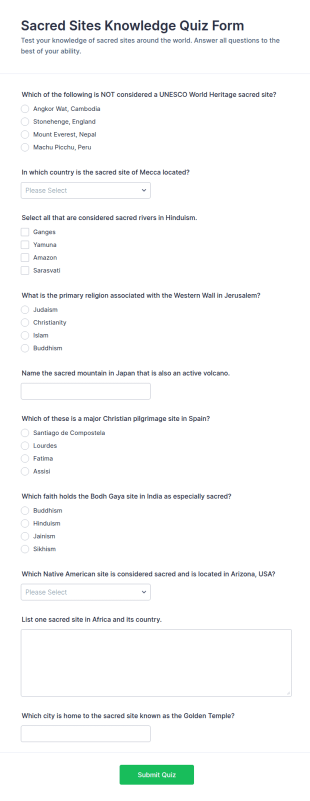 Sacred Sites Knowledge Quiz Form Template