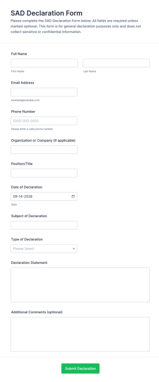 SAD Declaration Form Template