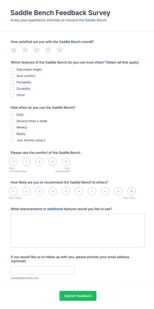 Saddle Bench Feedback Survey Form Template
