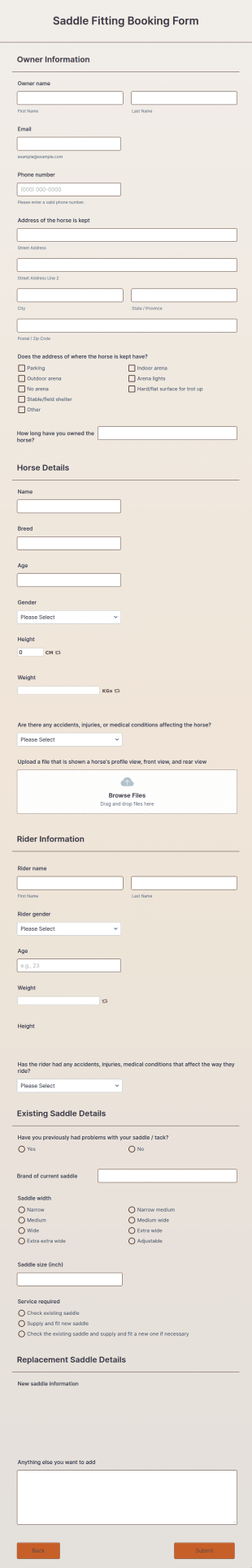 Saddle Fitting Booking Form Template