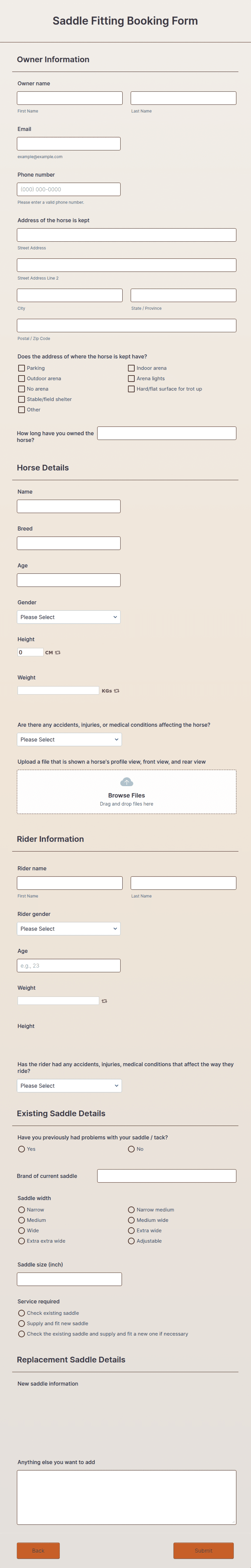 Saddle Fitting Booking Form Template | Jotform