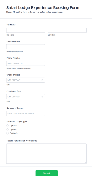 Safari Lodge Experience Booking Form Template