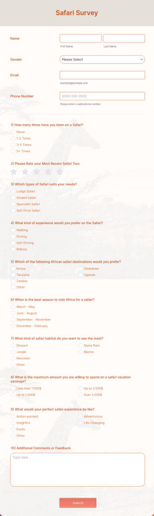 Safari Survey Form Template