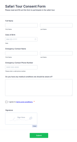 Safari Tour Consent Form Template