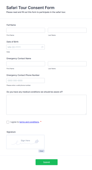 Safari Tour Consent Form Template