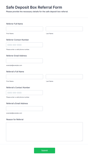 Safe Deposit Box Referral Form Form Template