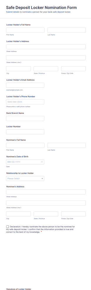 Safe Deposit Locker Nomination Form Template