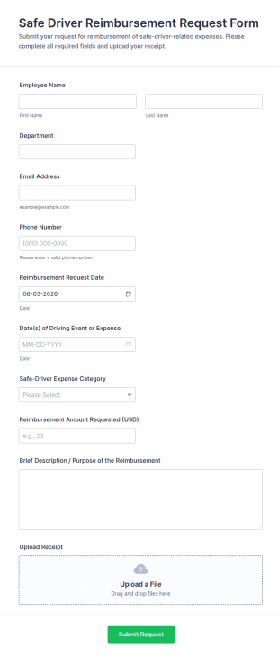 Safe Driver Reimbursement Request Form Template