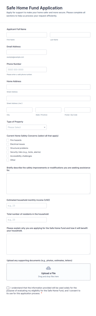 Safe Home Fund Application Form Template